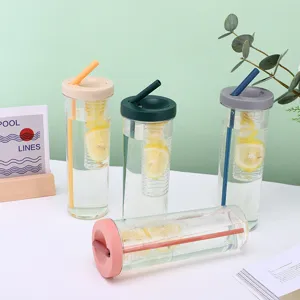 Large Capacity Plastic Straw Water Bottle Portable Transparent Drinkware With Dry And Wet Separation Filter For Daily Use