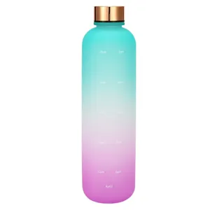 1000ml gradient water bottle with time markers, fashion portable fitness sports cup.
