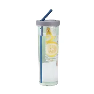 Large capacity plastic water bottle with straw and infuser, portable cup for daily use.