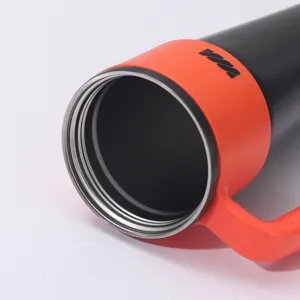 Stainless steel insulated tumbler detail view large capacity car travel water bottle with handle.