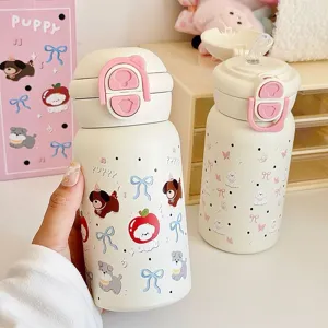 Carina bottiglia termica in acciaio 316 con cannuccia e design a doppia beuta per ragazze.