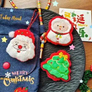 Christmas plush doll pendant set featuring cute Santa, snowman and tree designs for holiday decor.