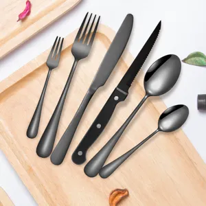 Matte black stainless steel cutlery set flatware kitchen tableware for dining table use