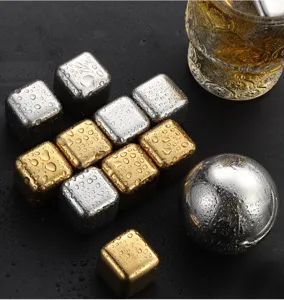 Edelstahl Eiswürfel und runde Eiskugel Set für Whiskey, wiederverwendbare Kühlsteine.