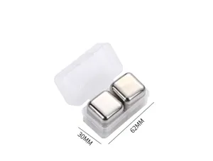 Stainless steel ice cubes set with storage box reusable metal cooling stones for whiskey.