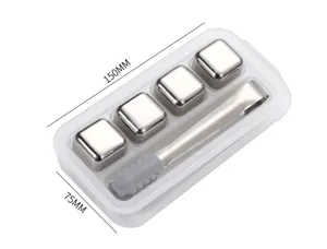 304 stainless steel ice cubes set with storage box and tongs, reusable whiskey chilling stones.