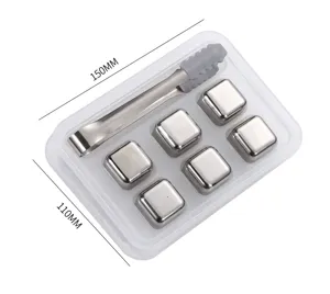 Stainless steel ice cubes set with tongs and storage box for whiskey drinks cooling