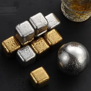 Edelstahl Whisky Eiswürfel Set mit runden Kugel und quadratischen Steinen zum kühlen