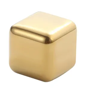Goldener Edelstahl Whisky Eiswürfel wiederverwendbarer Kühlstein für Getränke Hauptbild.