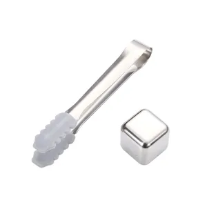 Stainless steel ice cubes and tongs set reusable metal whiskey stones for drinks barware