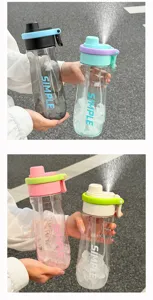 Detailed view of large capacity spray water bottle with straw and portable handle design.