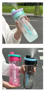 Detailed view of the portable spray water bottle with straw design, perfect for summer sports.