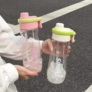 Stylish large capacity plastic straw water bottle for students and summer sports