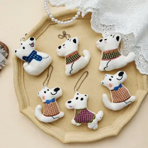 Kawaii Cartoon Forest Dog Plush Keychain Cute Animal Bag Pendant Plaid Puppy Stuffed Toy Brooch Jewelry Accessory Gift For Student