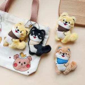 Süßer Shiba Inu Plüschtier Schlüsselanhänger und Segeltuch Tragetasche Set Tier Puppe Anhänger