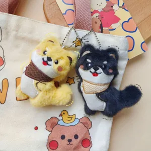 Niedlicher Shiba Inu Plüsch Schlüsselanhänger Set, flauschiger Tier Taschen Anhänger.