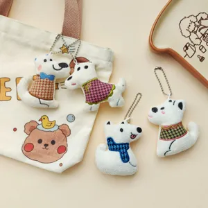 Cute cartoon puppy plush keychain pendant, embroidered dog bag charm with sweater.