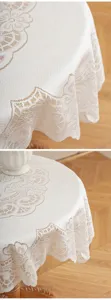 Vintage weiße Spitzentischdecke, zarte hohle Blumenmuster runde Tischabdeckung Heimdeko.