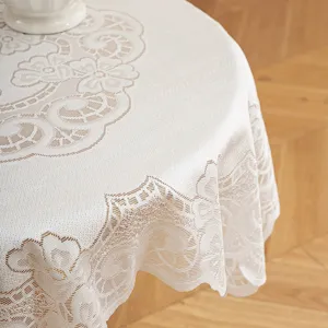 Weisse spitze tischdecke vintage blumen tischabdeckung dekorative runde tischdecke staubdicht