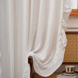 Cortina con volantes de color sólido estilo francés lujoso terciopelo chenilla para el hogar