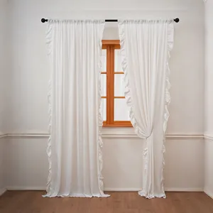 Cortina blanca con volantes estilo francés color sólido terminada minimalista elegante