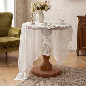 Mid-century vintage lace tablecloth hollow out floral dining table cover dust-proof decoration