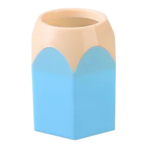 Creatieve potloodvormige penhouder, blauwe en beige kunststof bureau briefpapier organisator.