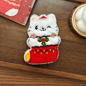 Lindo gatito de Navidad de felpa colgante en calcetín juguete bolso decoración navideña