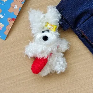 Original süßer lockiger Hund Plüsch Anhänger Puppe, weiche kreative Tasche Dekoration, 12cm.