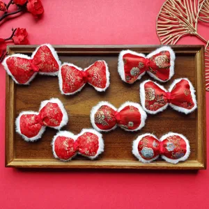 Chinese New Year satin embroidered bow plush trim DIY hair accessory festive decor items