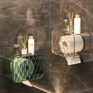 Wandmontage toiletpapierhouder helder acryl tissue opbergdoos met plank organizer.