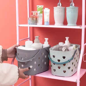 Panier de douche portable en plastique avec motif de cœur, organiseur de salle de bain.