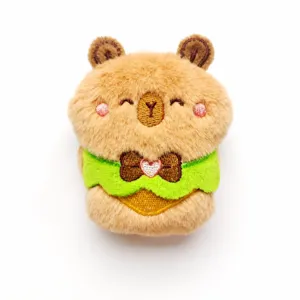 Cute Capybara plush pendant with green apron, soft stuffed animal keychain charm