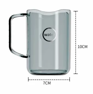 Double wall glass water cup handle detail, clear transparent design showing size and structure.