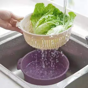 Cesto scolapiatti e verdure da cucina in plastica a doppio strato per frutta e verdura.