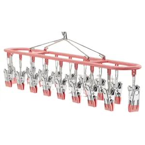 Stainless Steel Sock Drying Rack Multi Clip Windproof Laundry Hanger For Underwear Socks Household Storage Organizer