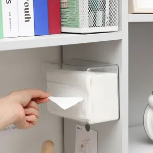 Transparante acryl wand tissuebox voor badkamer en keuken, punch-vrije hangende papierhouder.