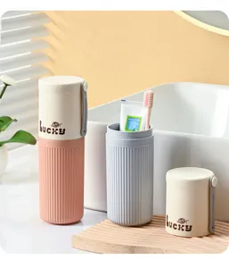 Portable travel toothbrush cup and toothpaste storage box set, plastic portable organizer cup.