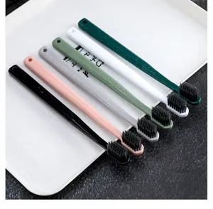 Multi-color soft bristle toothbrushes set with hanging hole handle, home daily oral care.