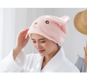Soft pink coral fleece dry hair cap, microfiber super absorbent quick-drying hair towel.