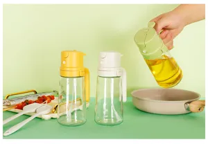 Glass oil spray bottle for kitchen cooking, handheld dual-use dispenser with press nozzle.