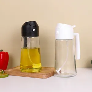 Household Kitchen Glass Oil Spray Bottle Two-In-One Oil Dispenser And Pourer For Cooking Salad BBQ Press Type Cruet