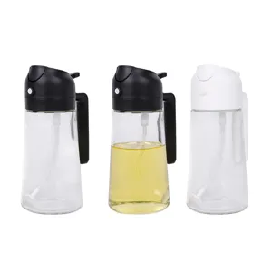 Kitchen glass oil sprayer bottle, 2-in-1 handheld oil dispenser and spray pump for cooking.