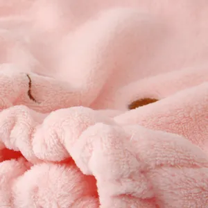 Pink coral fleece dry hair cap microfiber super absorbent quick-drying head wrap details.