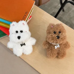 Süßer West Highland Terrier Plüsch Taschenanhänger Welpe Schlüsselanhänger mit Perlenkette.