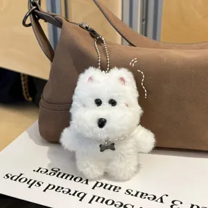 Süßer West Highland White Terrier Plüschhund Schlüsselanhänger Tasche Anhänger mit Perlen.