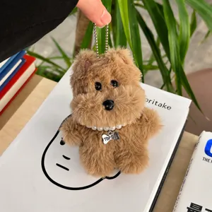 Niedlicher Welpe Plüsch Tasche Anhänger mit Perlenkette und Schlüsselanhänger Dekor.
