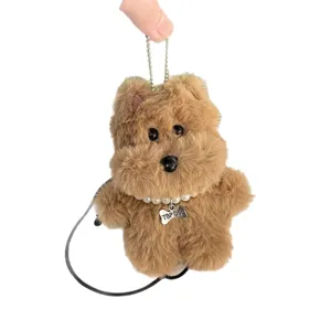 Süßer brauner Plüschhund Schlüsselanhänger Taschenanhänger mit Perlenkette für täglichen Gebrauch