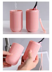 Tragbarer gestreifter Zahnbürsten Reisekoffer Becher Set, kompakte multifunktionale Waschbecher Tasse.