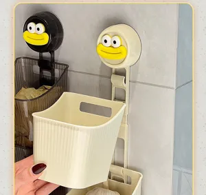 Wandmontierter Küchen-Aufbewahrungskorb mit Saugnapf-Design für Zwiebeln, Ingwer und Knoblauch.